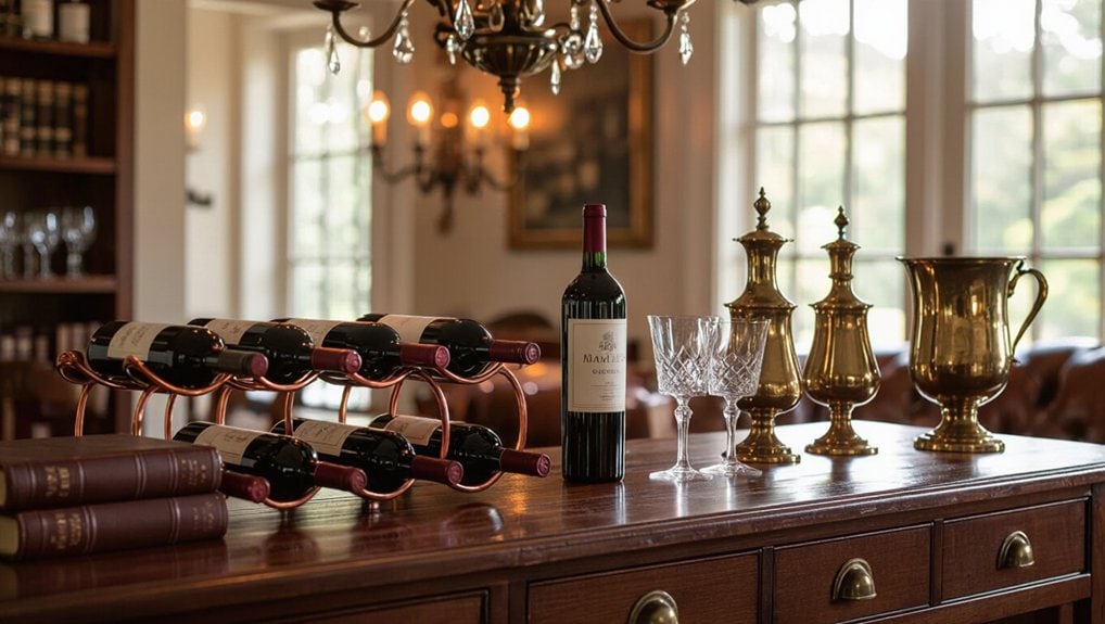 Wine bottles and glasses on a wooden table.