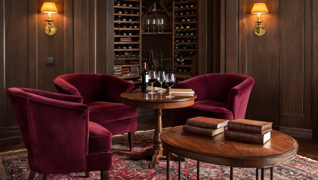 A wine room with two chairs and a table.