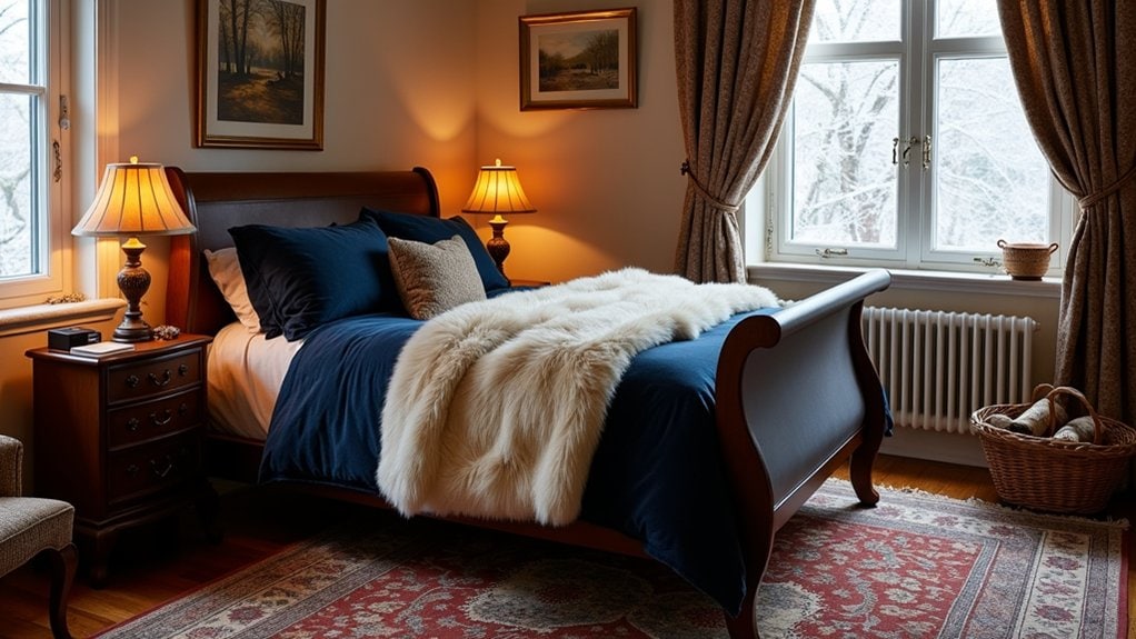 A bedroom with a bed, a lamp and a window