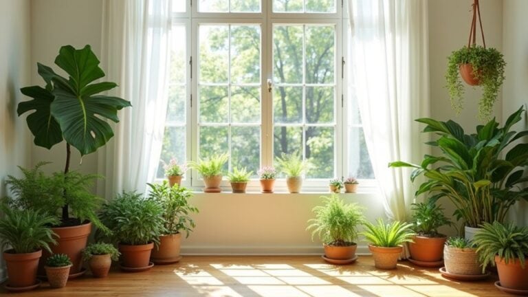 A room with many potted plants and a window