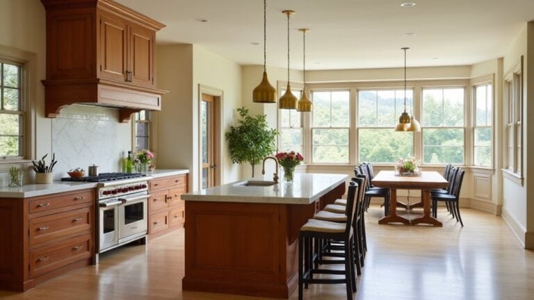 A kitchen with wooden cabinets and a center island