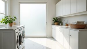 A clean laundry room with a washer and dryer