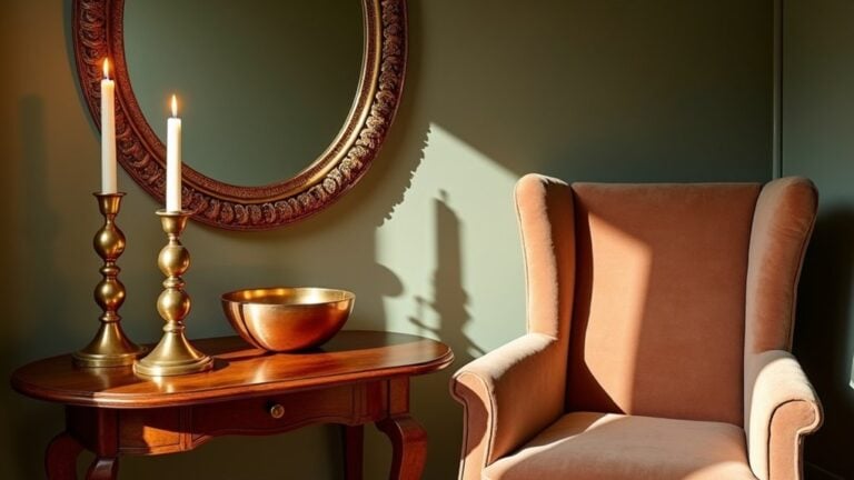 A chair and mirror in front of a table