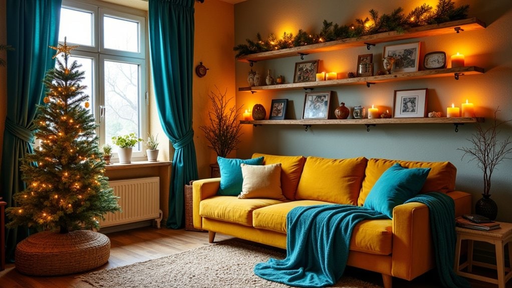 mustard and teal decor