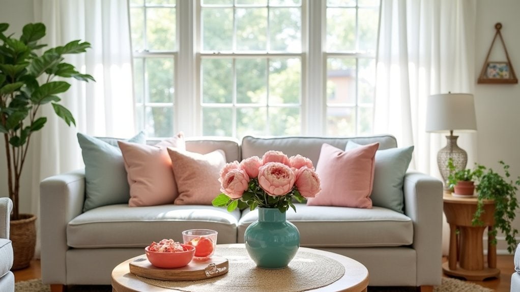 A living room with a couch, coffee table and two chairs