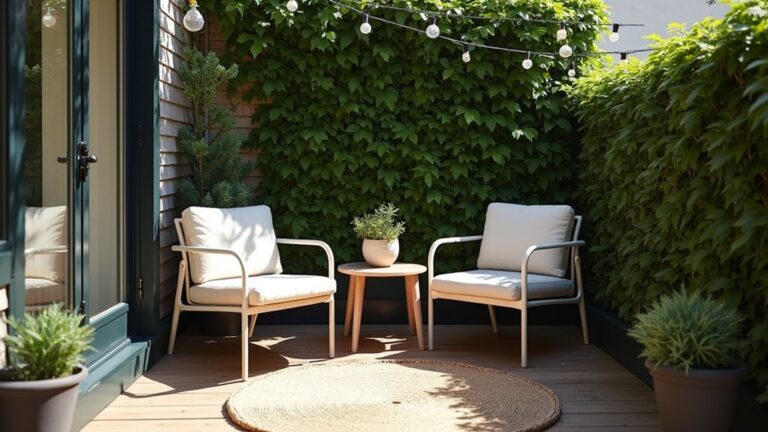 A patio with two chairs and a table