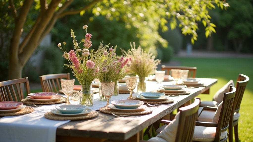 A table set for an outdoor dinner party