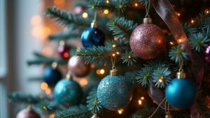 A christmas tree with colorful ornaments