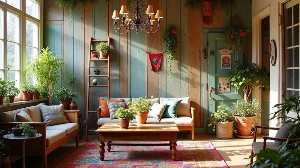 A sun room with lots of plants and furniture