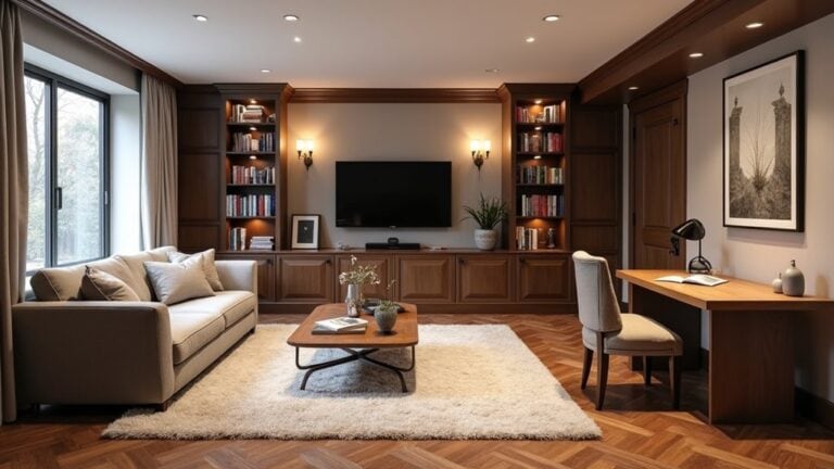 A living room with a couch, coffee table and bookshelf