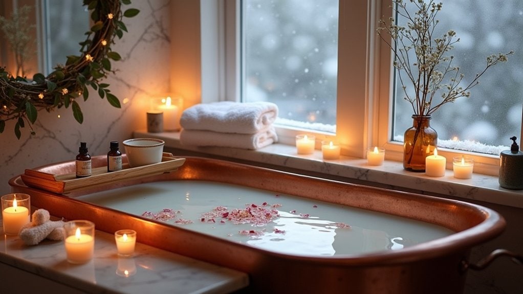 A bathtub filled with candles and flowers