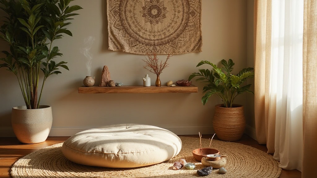A room with a rug and a potted plant.
