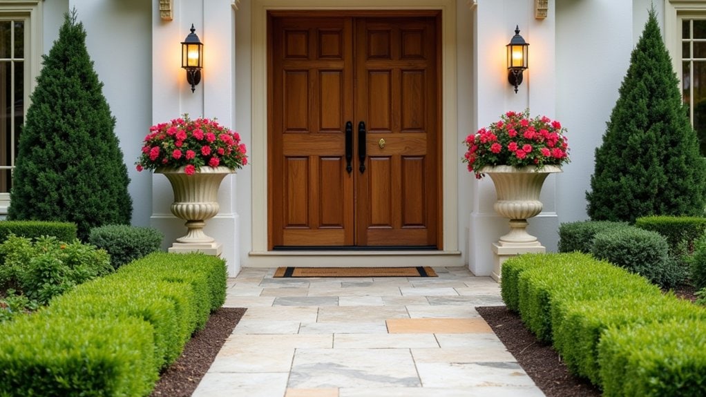 welcoming walkway lighting planters