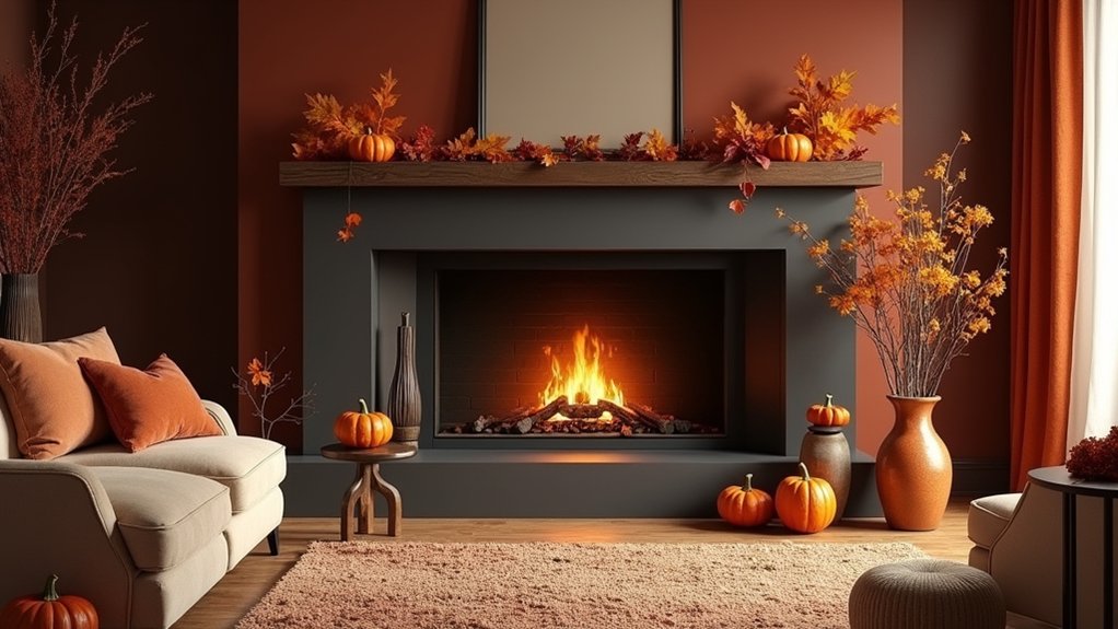 stylish fall fireplace decor